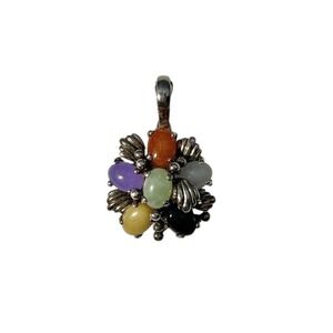 Vintage Sterling Silver 925 Multi Color Jadeite Jade Five Stone Necklace Pendant
